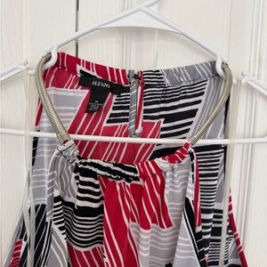 Alfani Red and Black Abstract Halter Neck Blouse